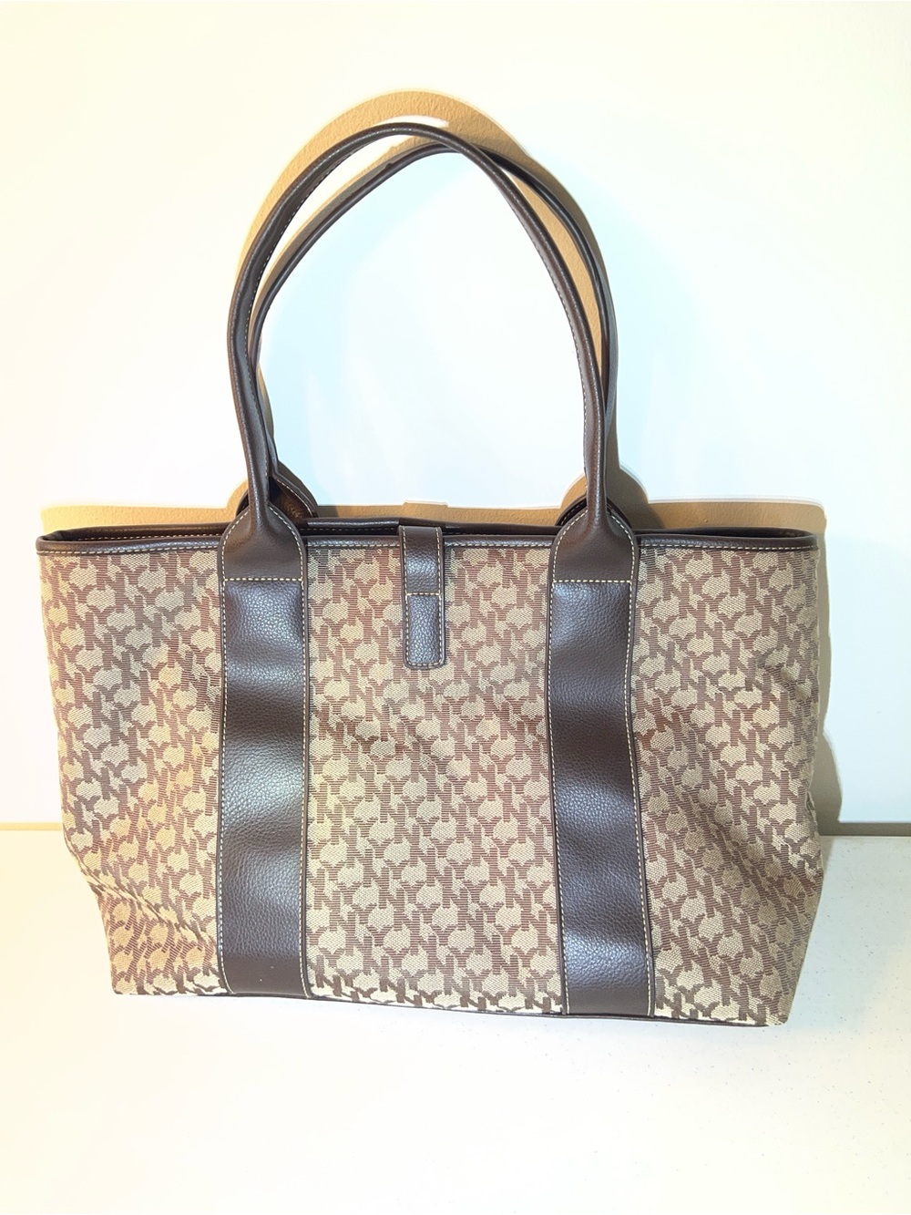 New York & Company Brown Patterned Tote with Dark Brown Trim - Picture 2 of 8